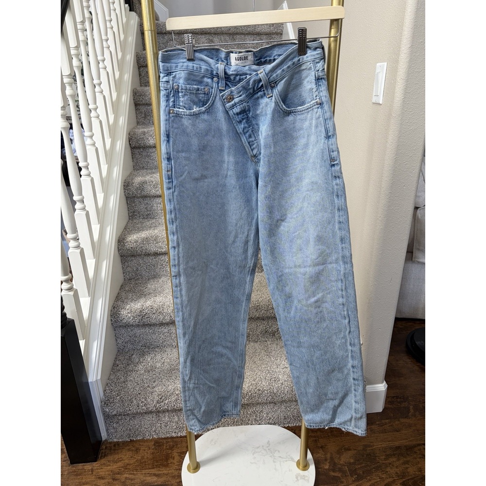Agolde Criss Cross Jeans Women's High Waisted Wide Leg 27 Asymmetric 90s
